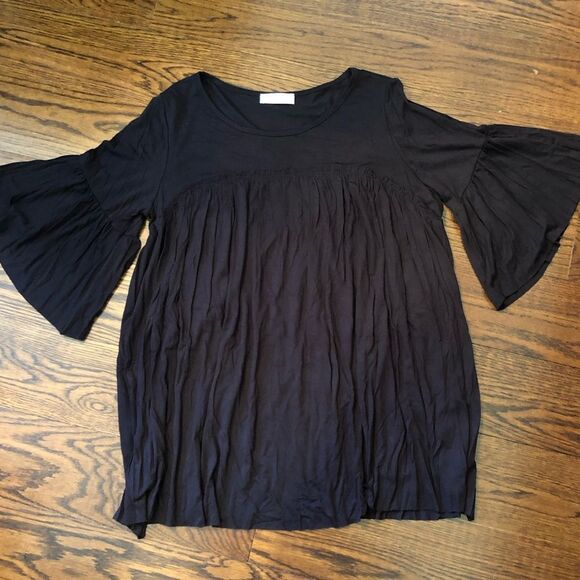 Black 3/4 Sleeve Bell Sleeve Empire Waist Tunic S-M-L - Picture 7 of 13